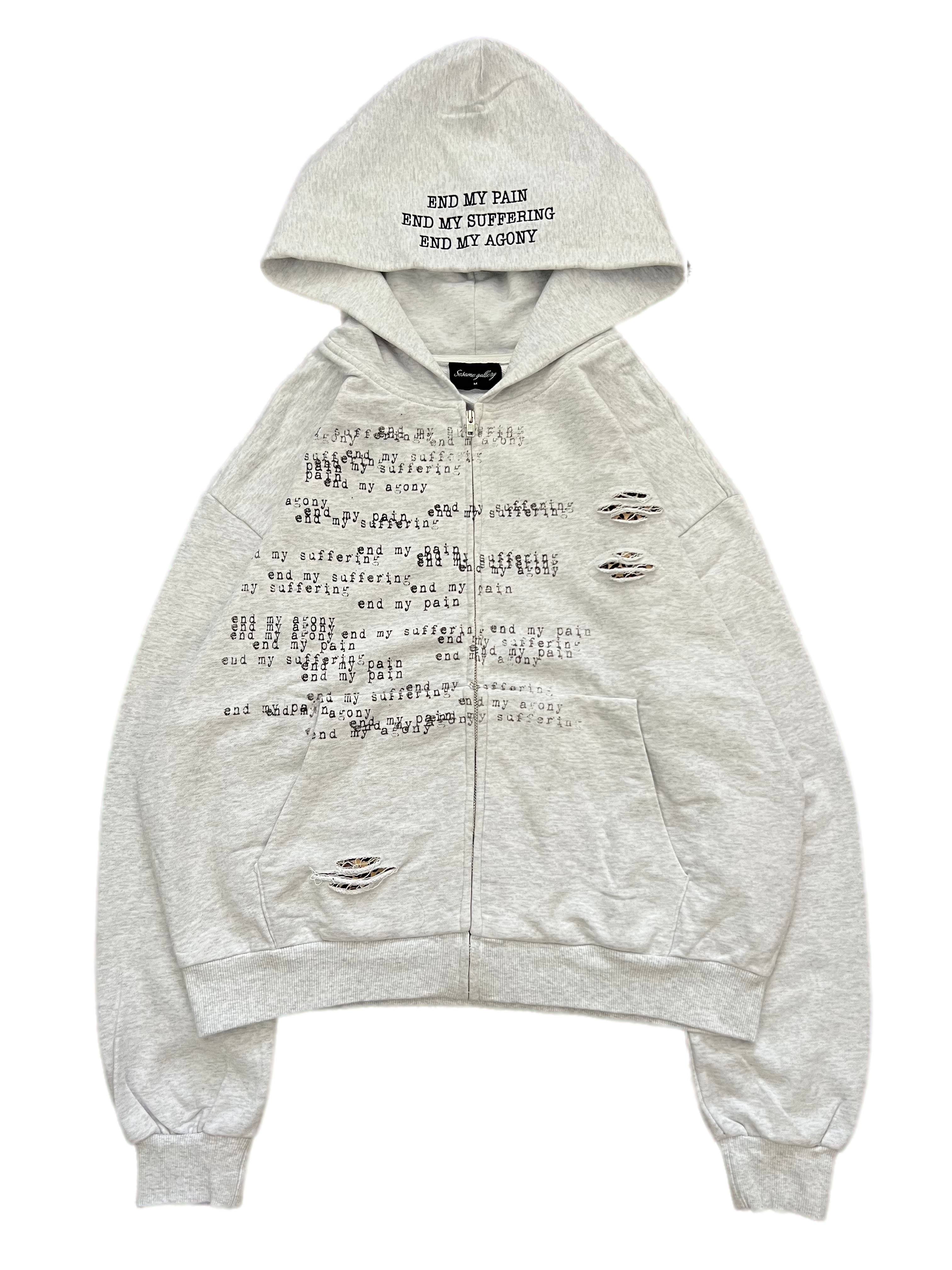 "the end" zip up grey