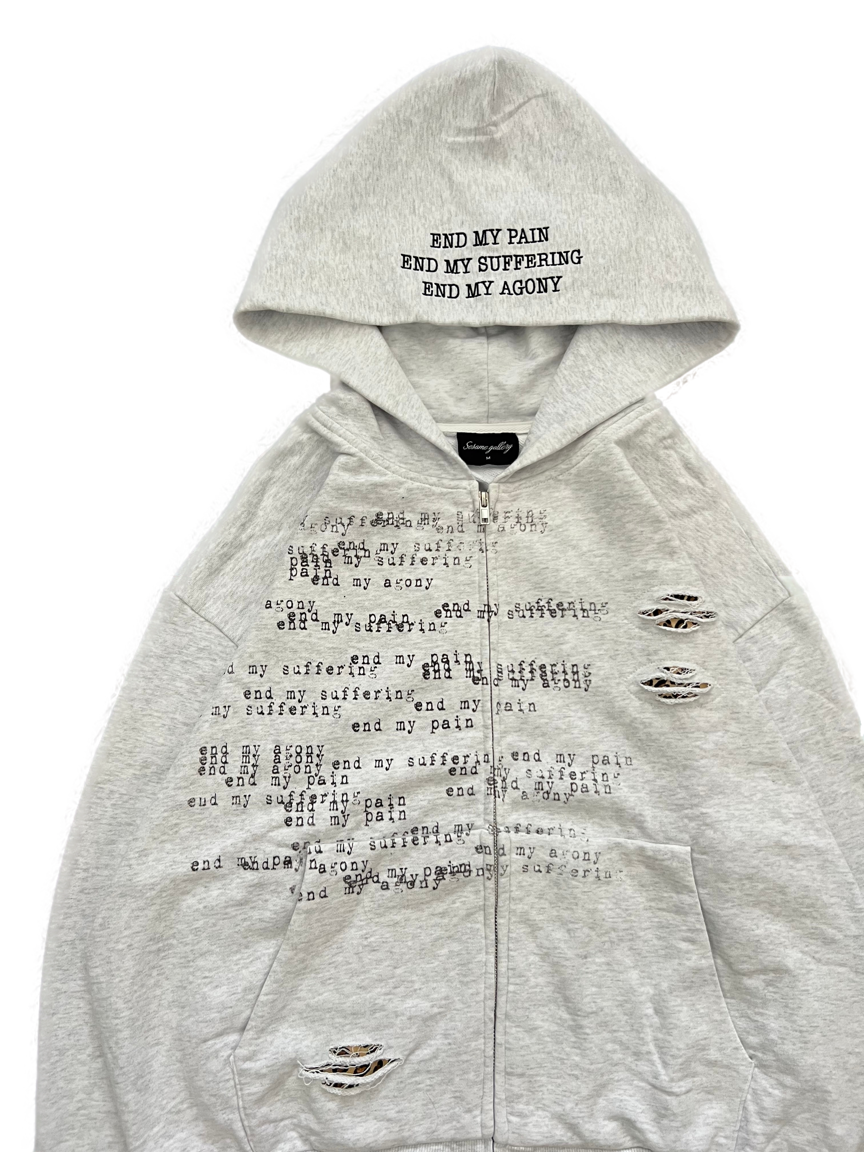 "the end" zip up grey