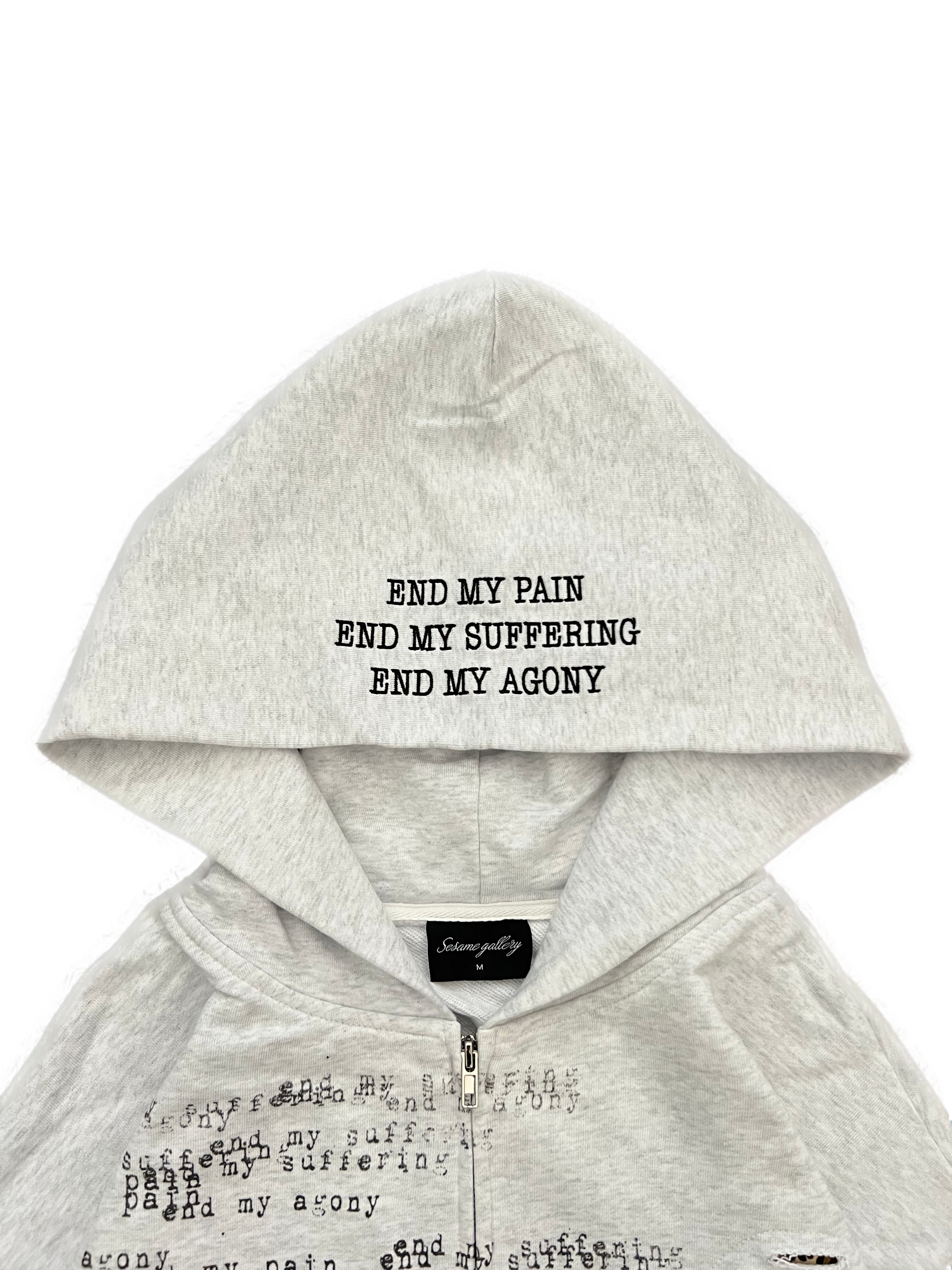 "the end" zip up grey